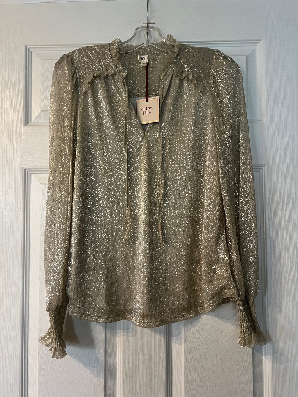 Autre Filles Gold Metallic Ruffle-Neck Blouse